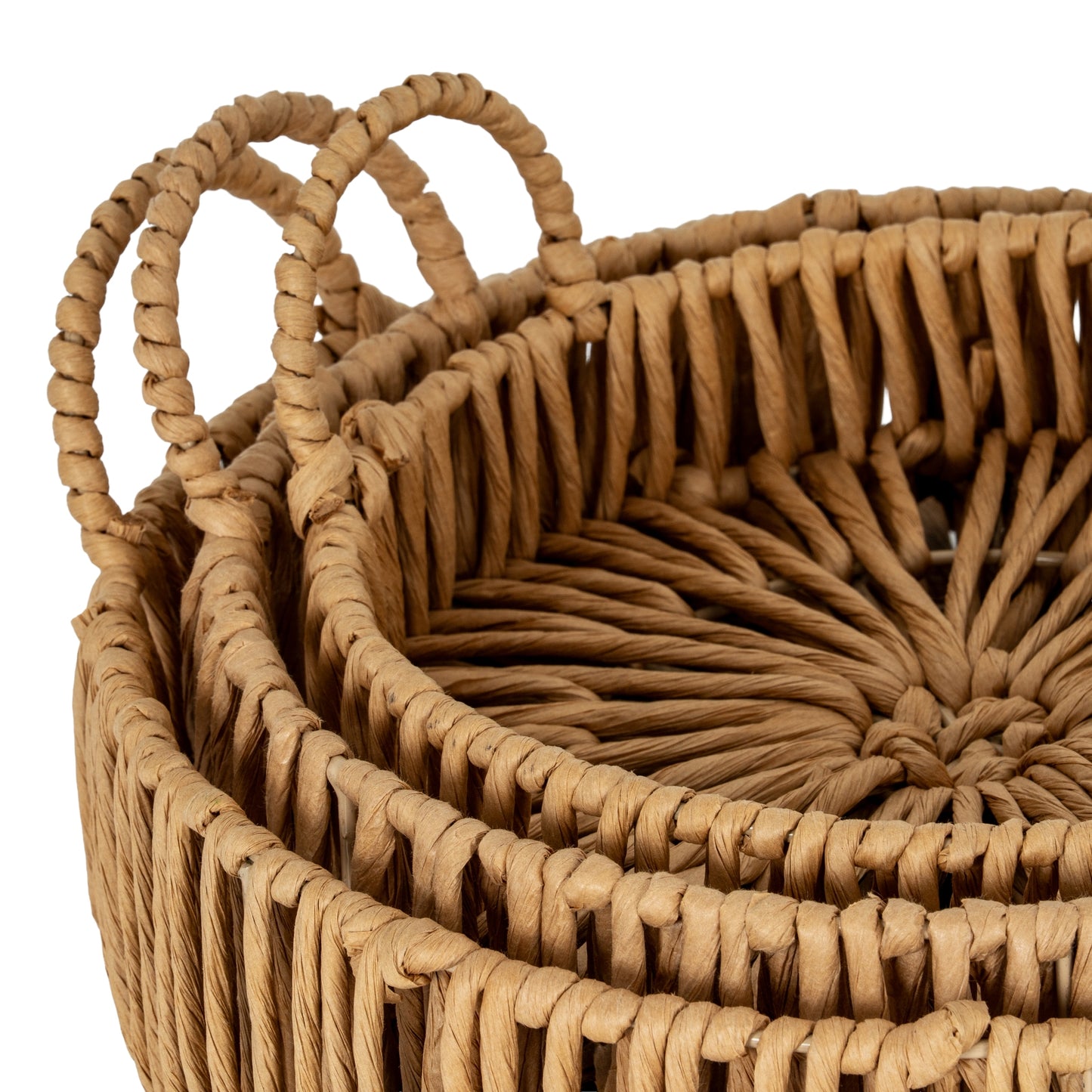 Set of 3 Round Rattan Circular Trays Large Loop Handle image 2
