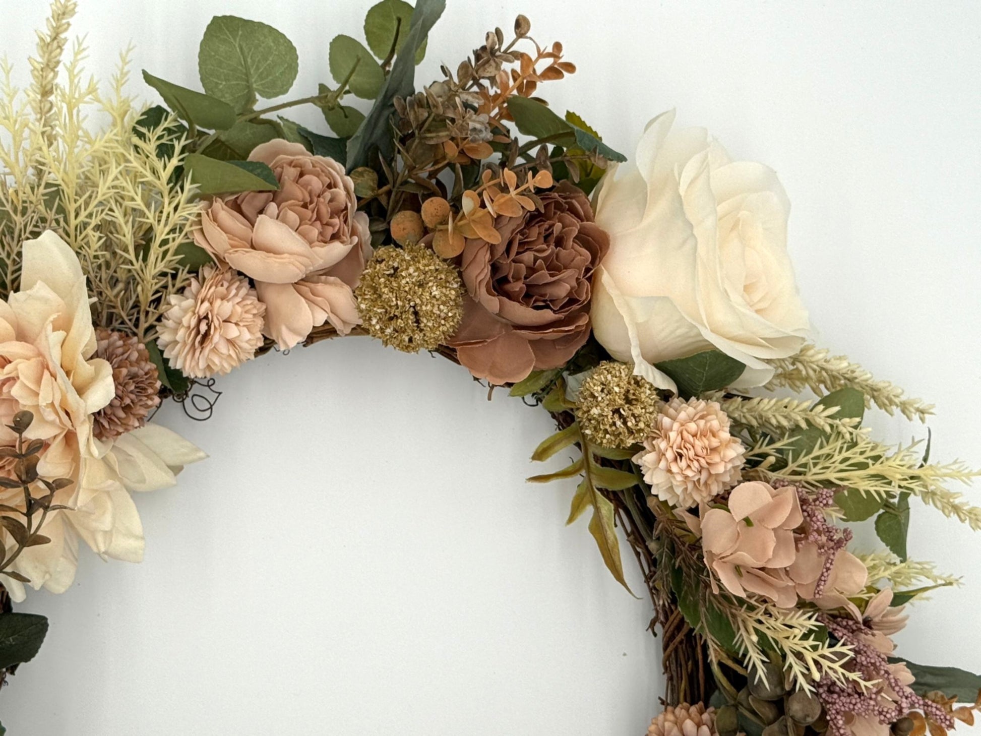 Café au Lait Bloom Wreath – Neutral Beige, Cream & Blush Peonies, Roses, Dahlias image 2