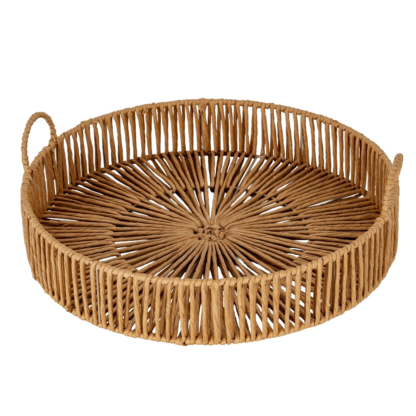 Extra Large Loop Handle Brown Rattan Rustic Tray image 1