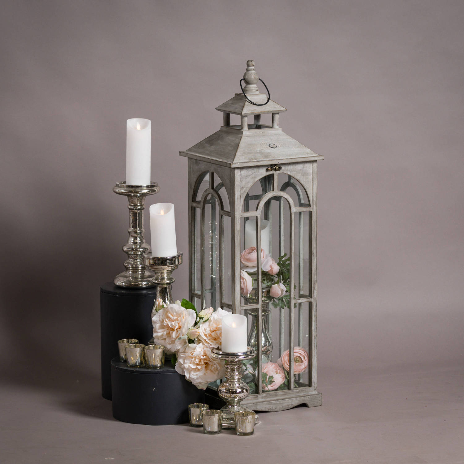 Set Of Three Wooden Lanterns With Archway Design image 3