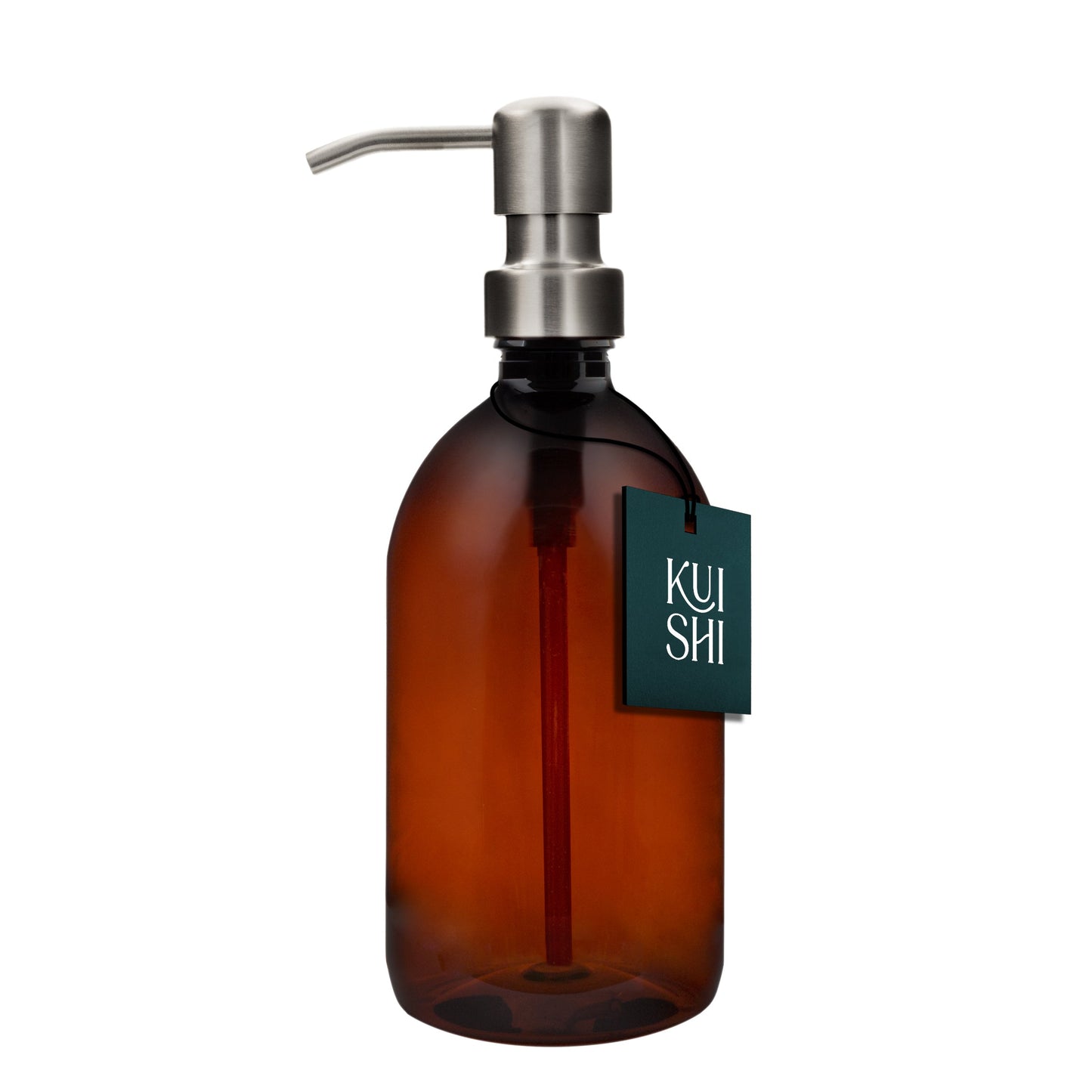 Plastic Amber Bottle Dispenser with Stainless Steel Pump