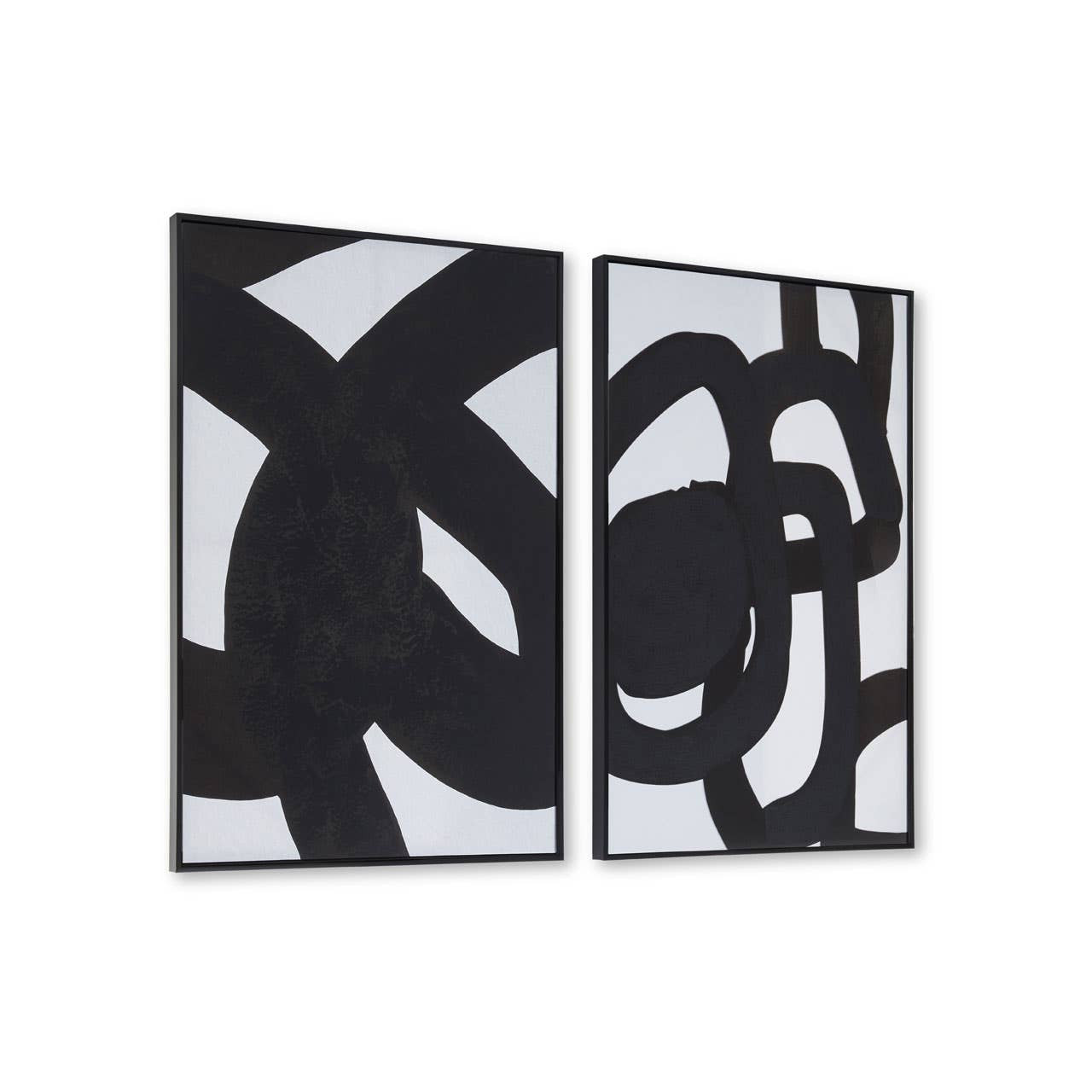 Astratto Set of Two Abstract Black & White Monochrome Wall Art Framed Canvas