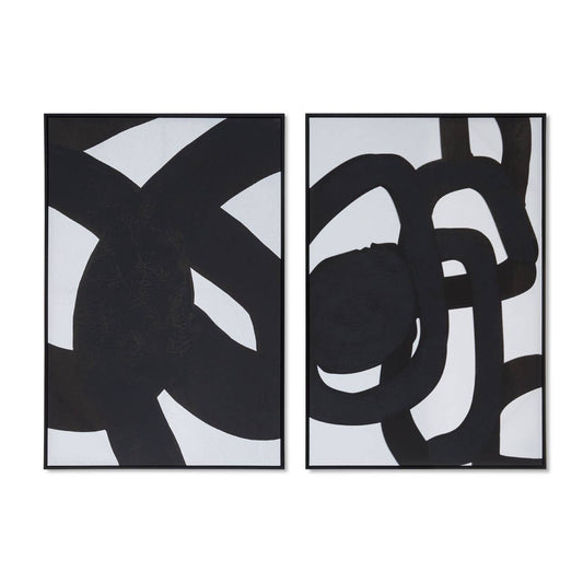 Astratto Set of Two Abstract Black & White Monochrome Wall Art Framed Canvas
