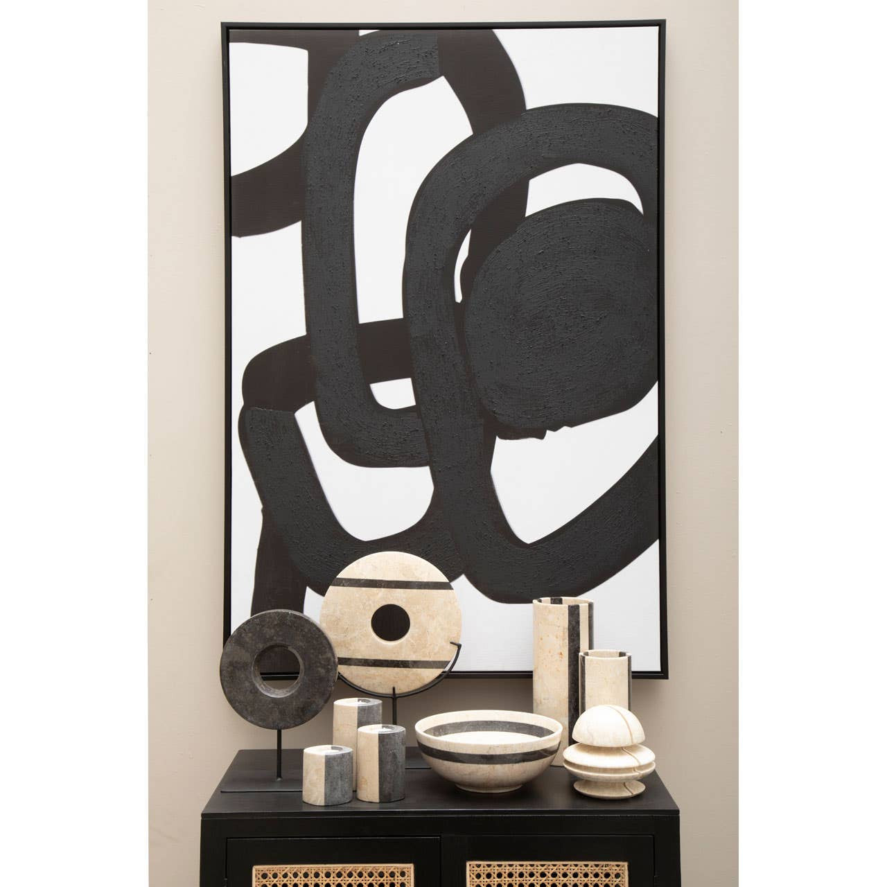 Astratto Set of Two Abstract Black & White Monochrome Wall Art Framed Canvas