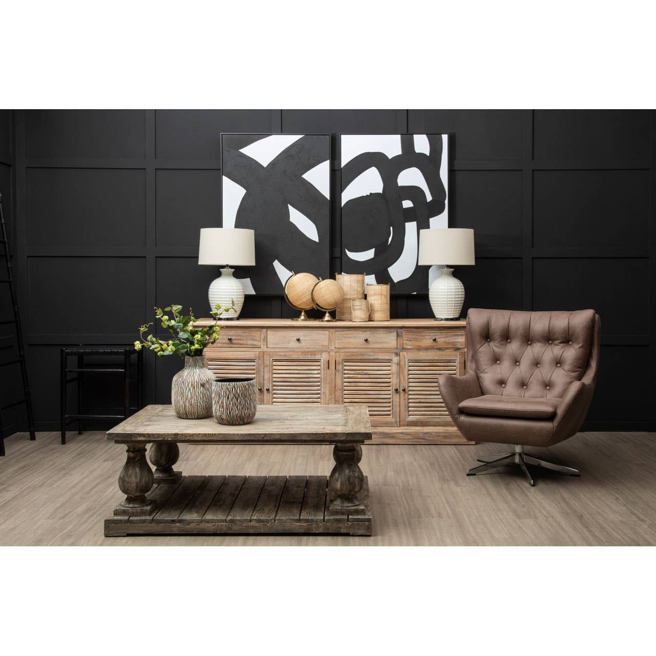 Astratto Set of Two Abstract Black & White Monochrome Wall Art Framed Canvas