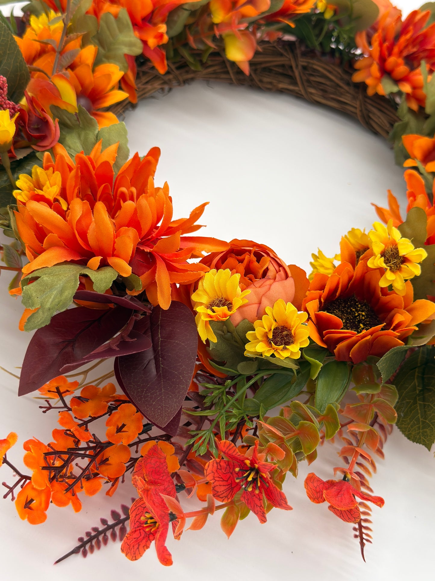Autumn Ember Bloom Floral Wreath –Fiery Red Yellow & Orange Shades image 3