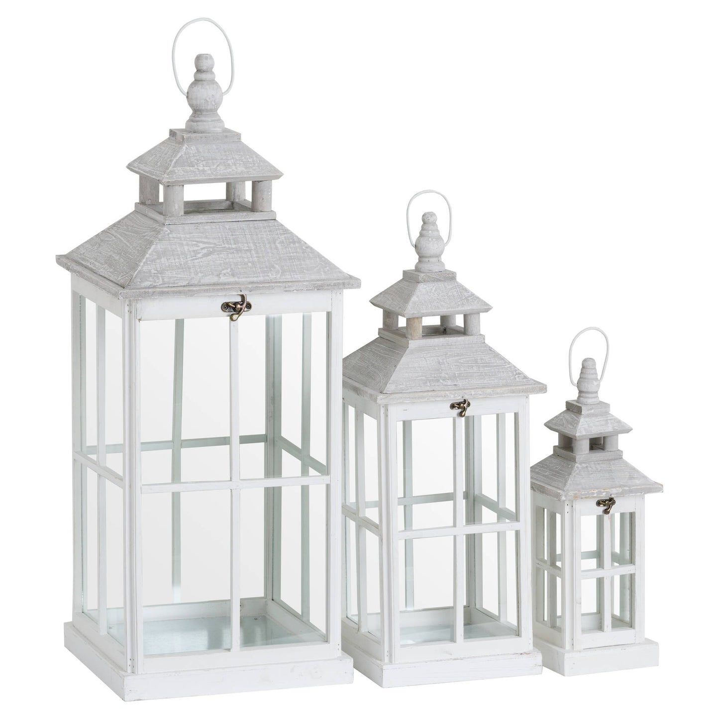 Set Of 3 White Window Style Lanterns With Open Top image 0
