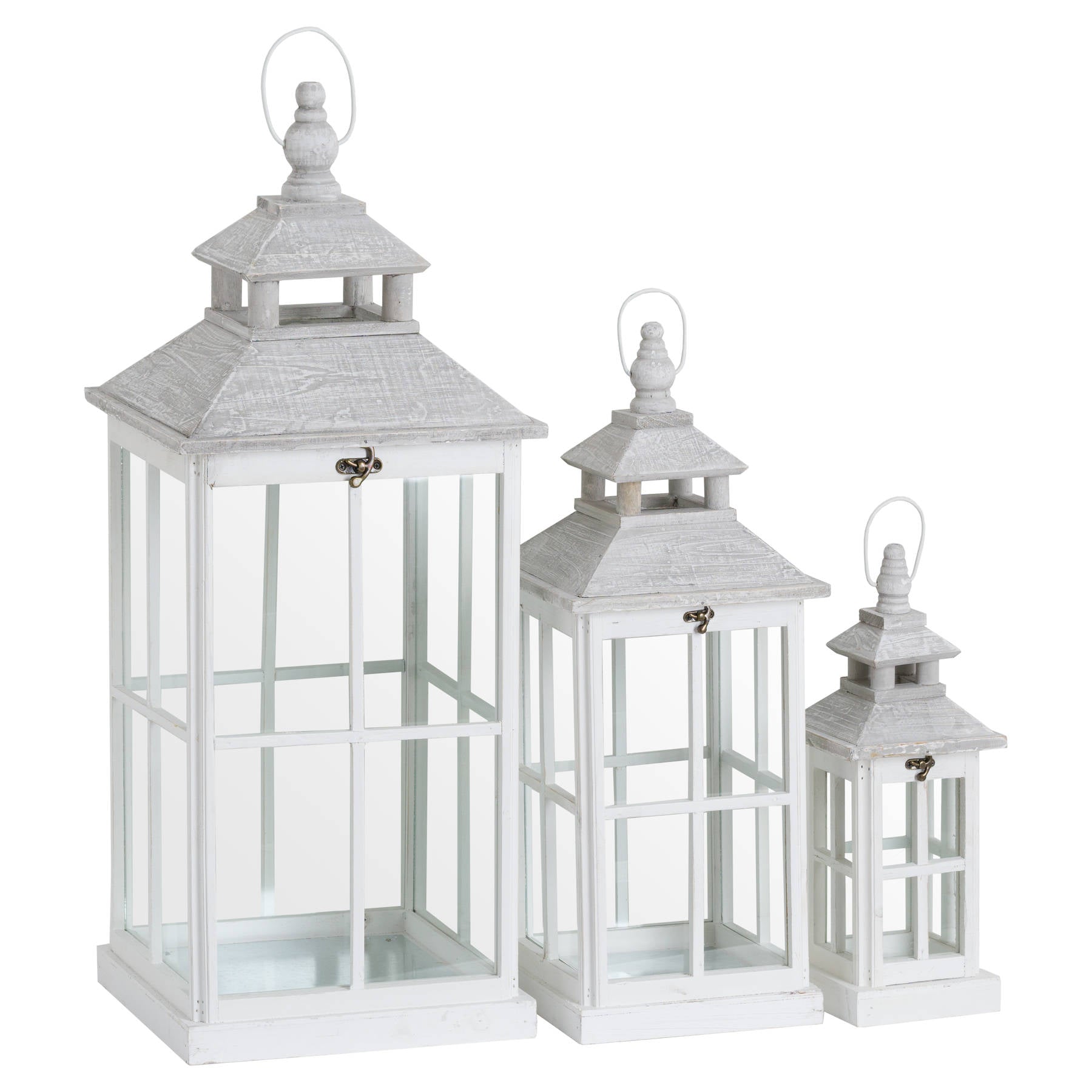 Set Of 3 White Window Style Lanterns With Open Top image 0