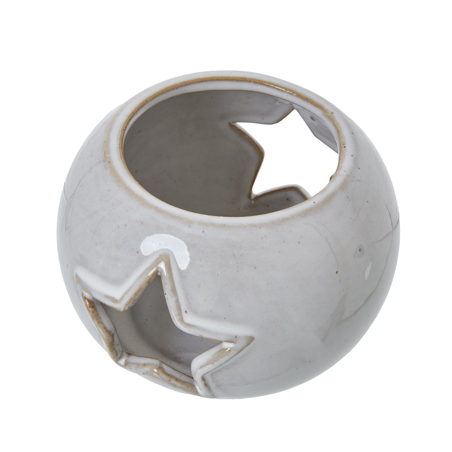 White Ceramic Star Cut-Out Round Tealight Holder image 1