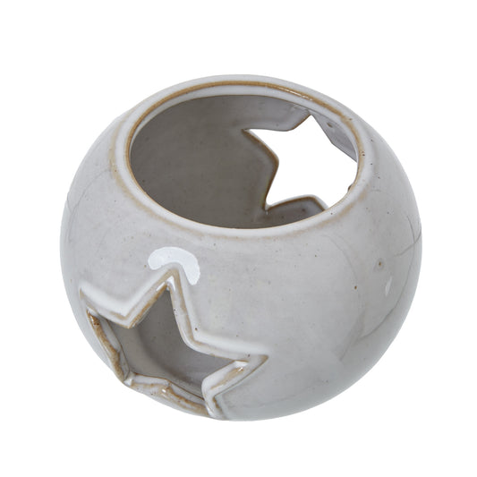 White Ceramic Star Cut-Out Round Tealight Holder image 1