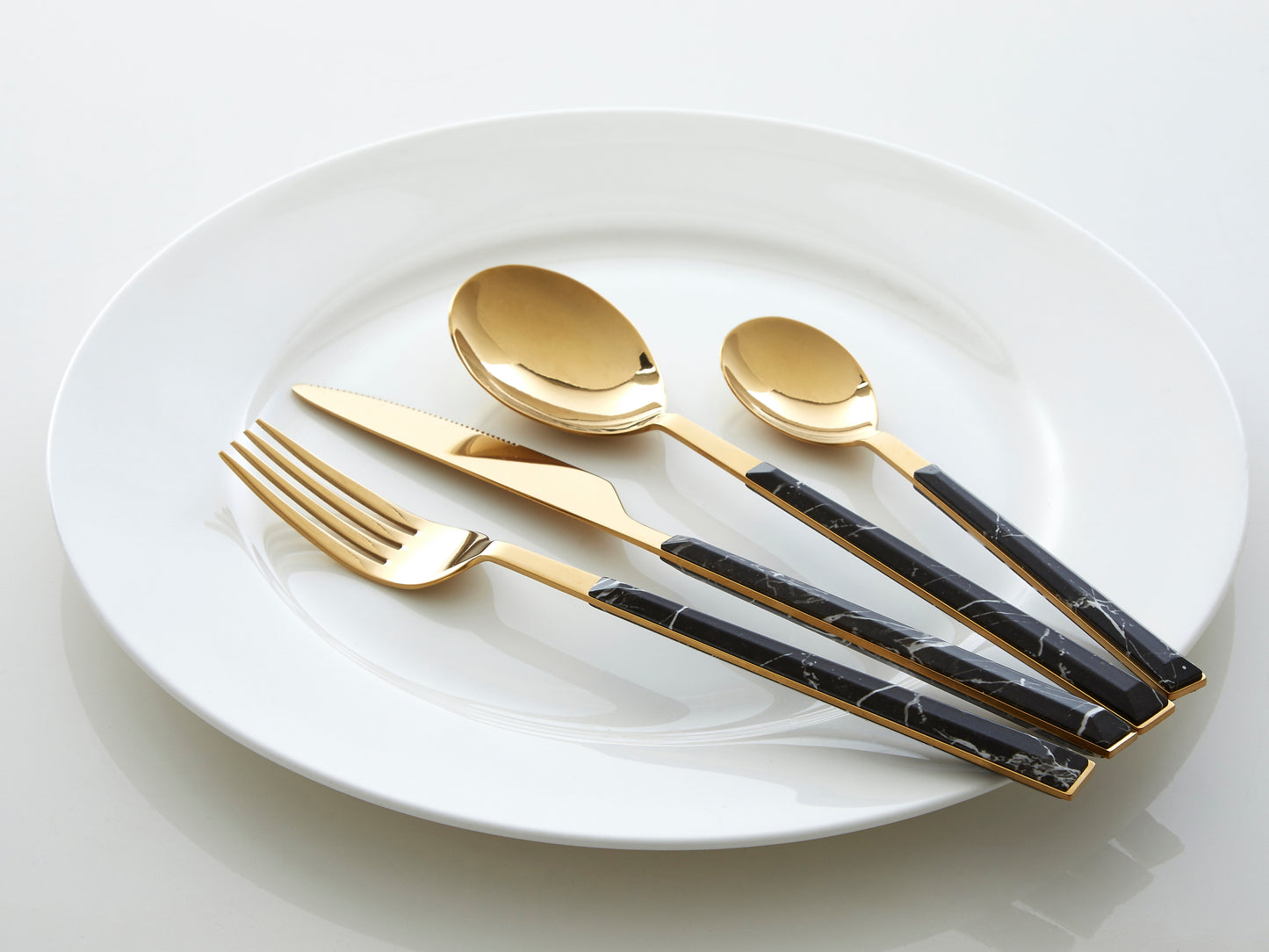 Avie 16Pc Black Faux Marble Cutlery Set image 1