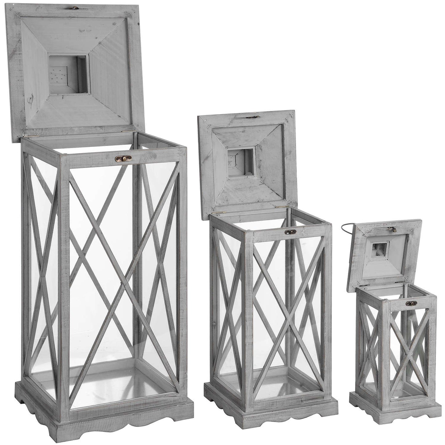 Set Of Three Wooden Lanterns With Traditional Cross Section image 2