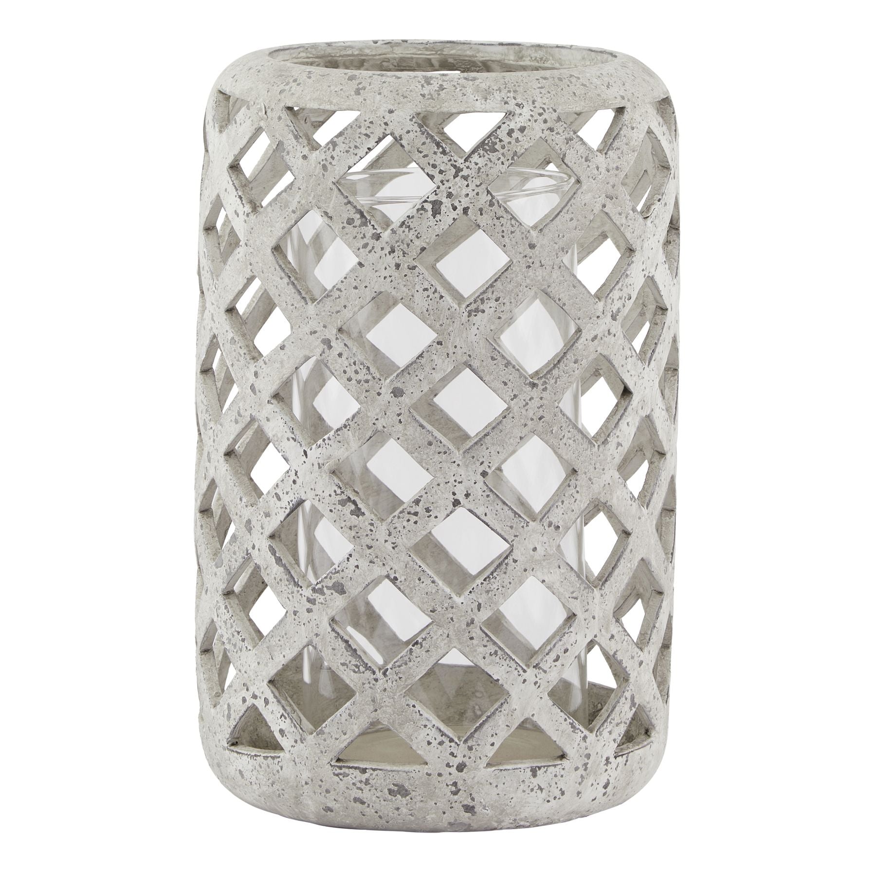 Large Grey Stone Effect Hurricane Lantern image 0