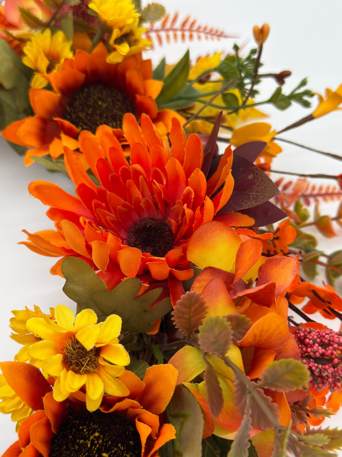 Autumn Ember Bloom Floral Wreath –Fiery Red Yellow & Orange Shades image 1