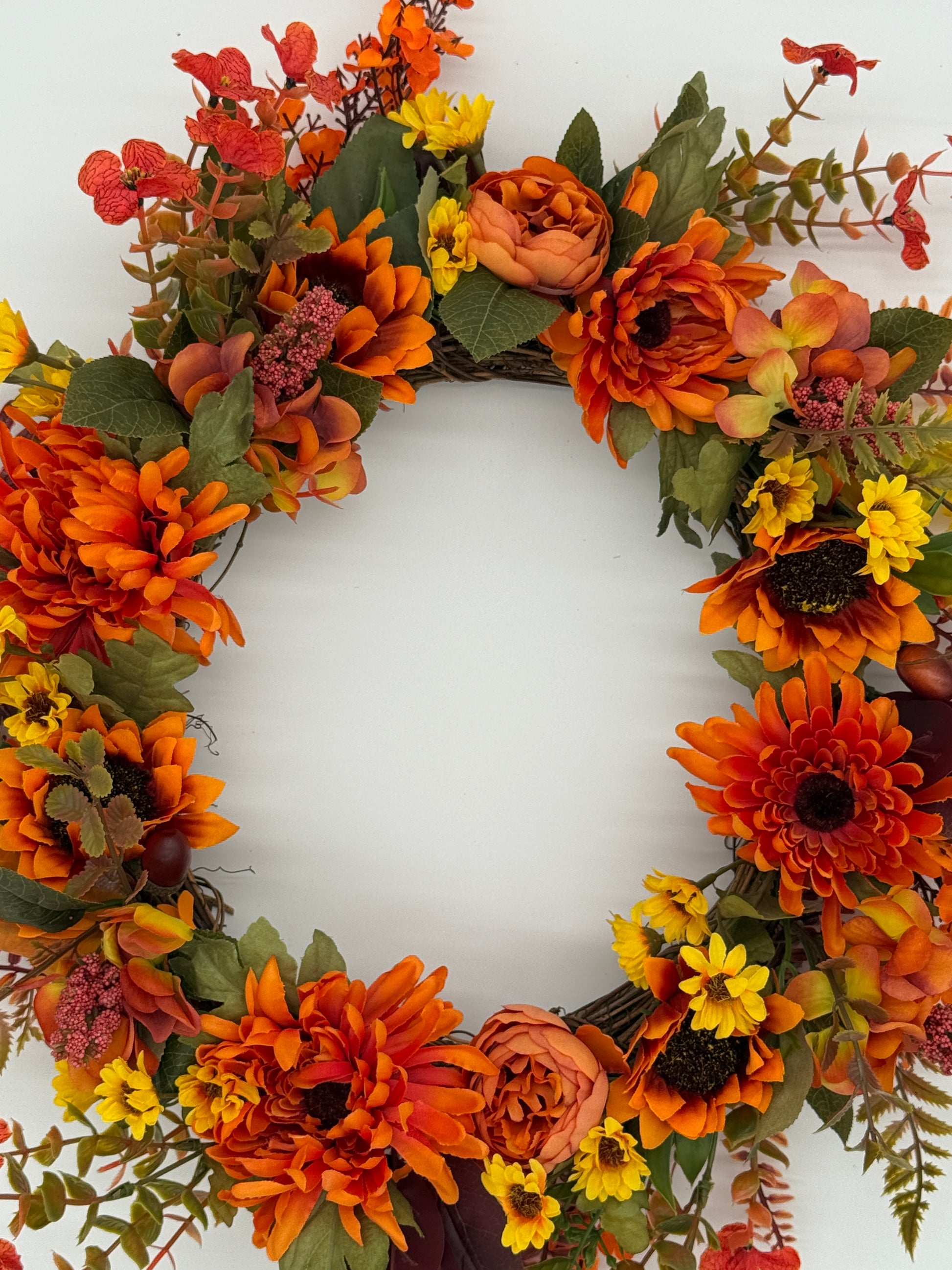 Autumn Ember Bloom Floral Wreath –Fiery Red Yellow & Orange Shades image 6