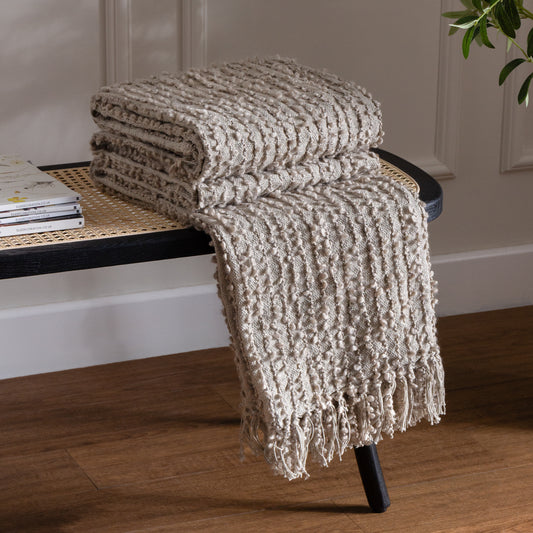 Arvo Woven Tasselled Throw - Feather Grey