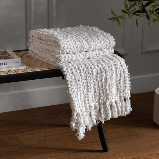 Arvo Woven Tasselled Throw - Natural Cream