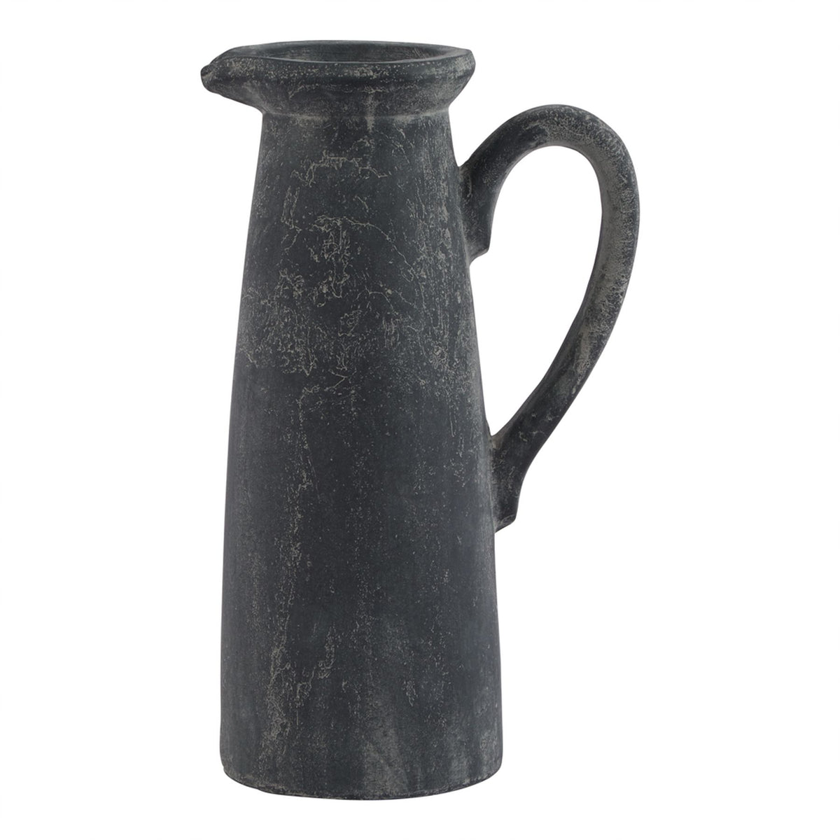 Black ceramic pitcher on a white background