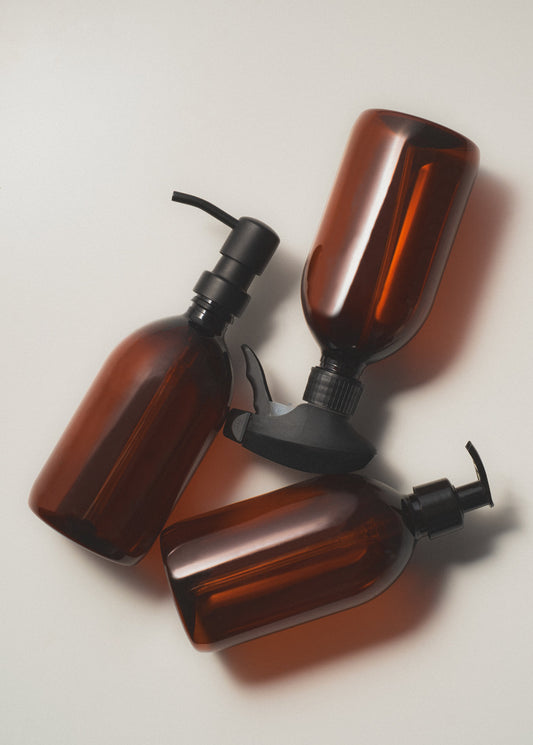 Amber Plastic Pump Bottle - Various Sizes