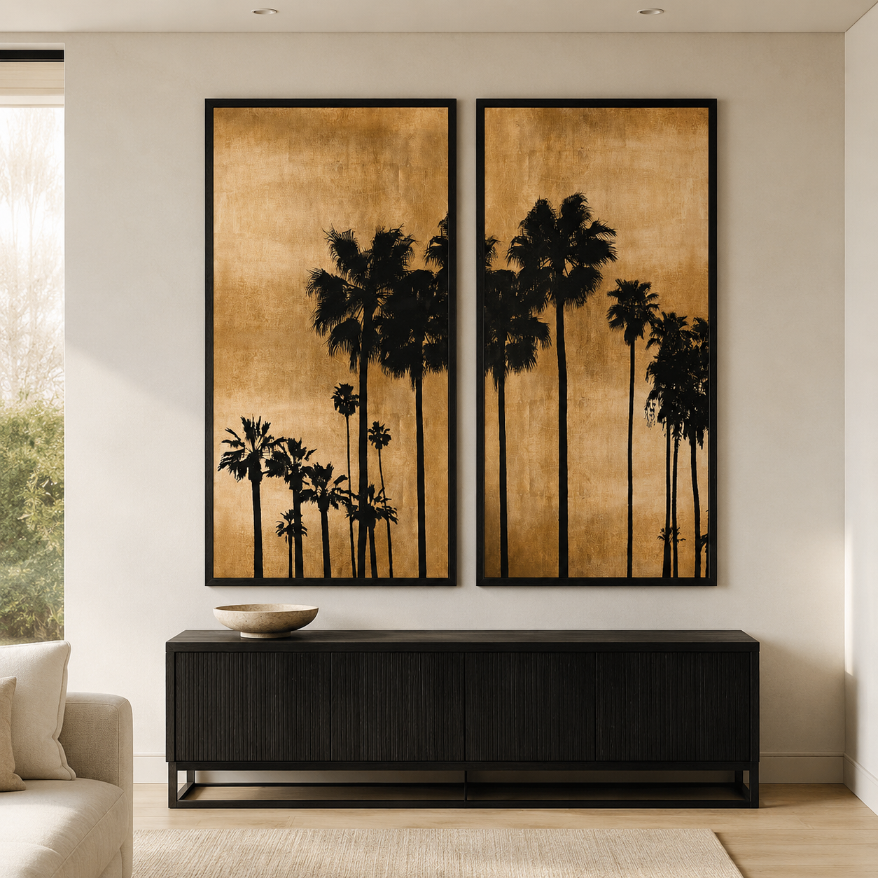 Set of 2 Tall Palm Tree Framed Pictures