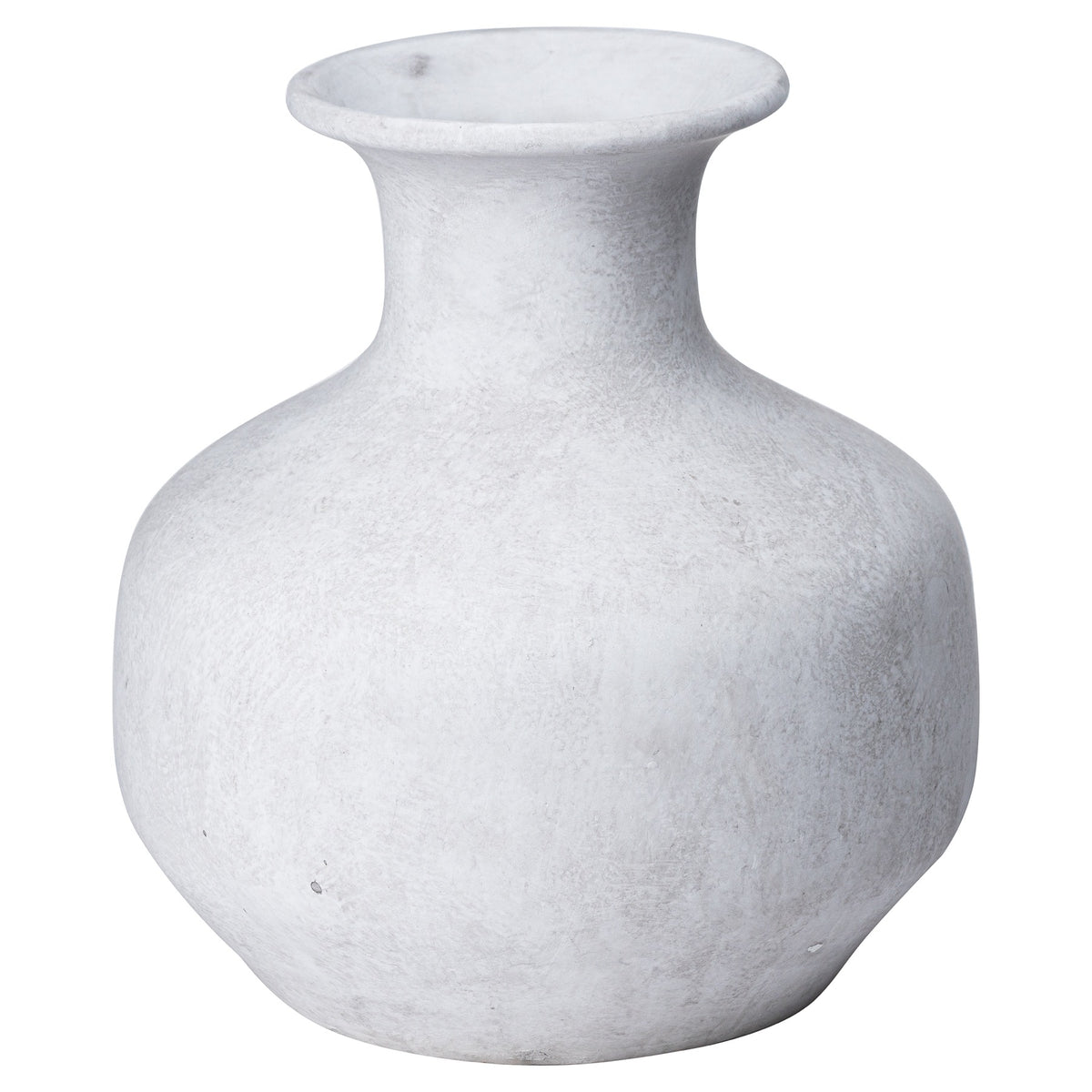 Light grey textured low squat vase on a white background