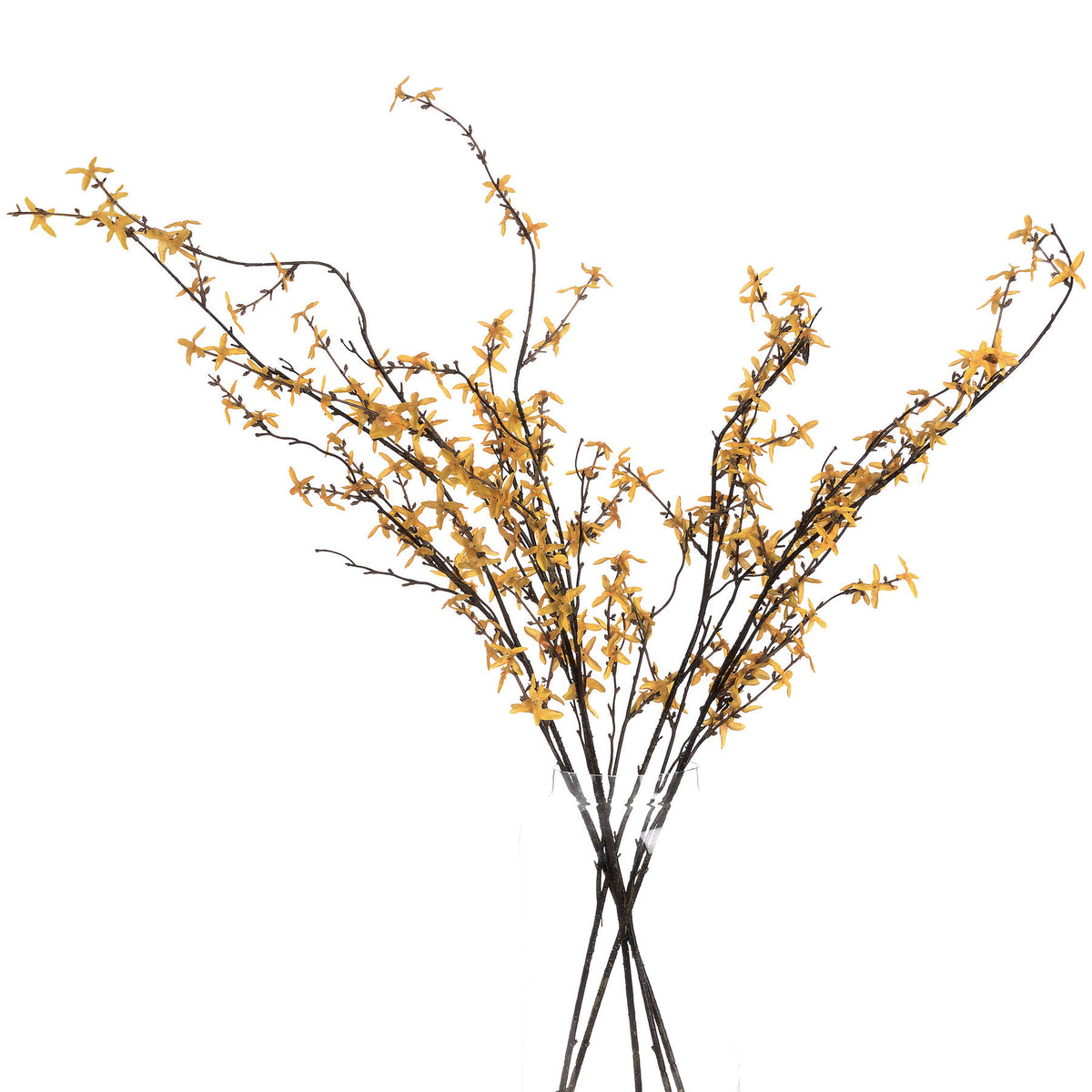 Artificial spring yellow flower branches on a white background