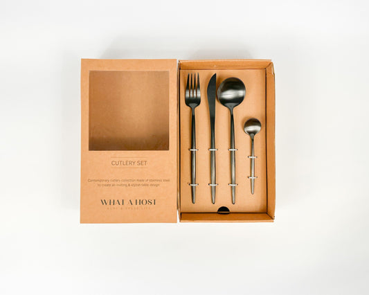 London Black Stainless Steel Cutlery Sets x16/24 pieces
