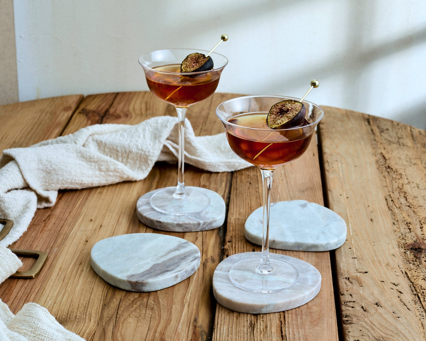 Amie Natural Polished White/Grey Marble Coasters