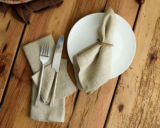 Cassis 100% Natural Washed Linen Table Napkin Beige Set of 4