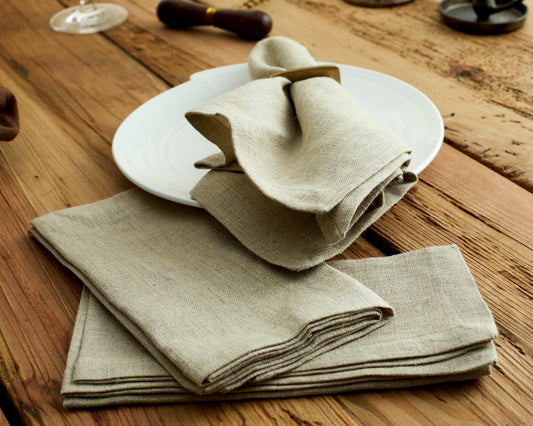 Cassis 100% Natural Washed Linen Table Napkin Beige Set of 4