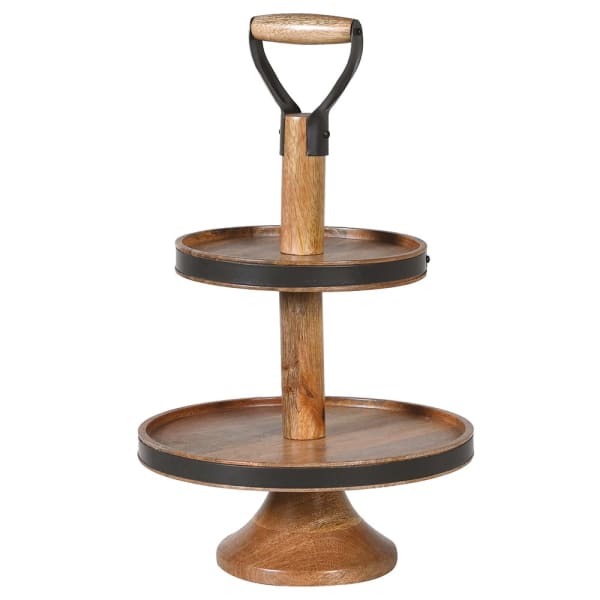 Two Tier Wooden Cake Stand with Spade Handle