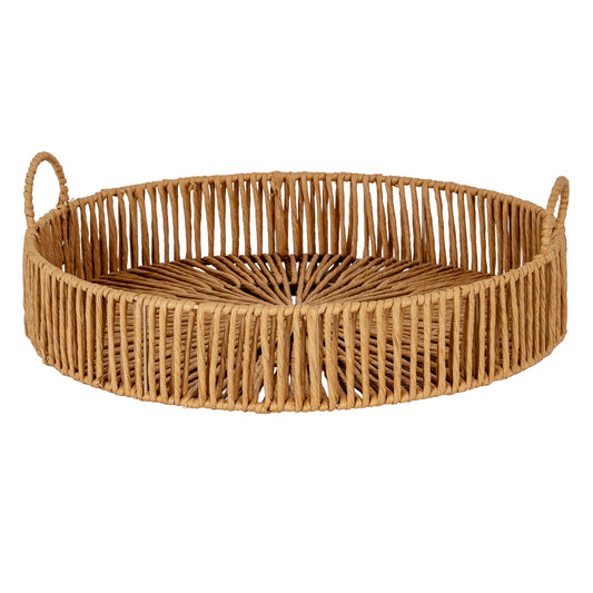 Extra Large Loop Handle Brown Rattan Rustic Tray image 0