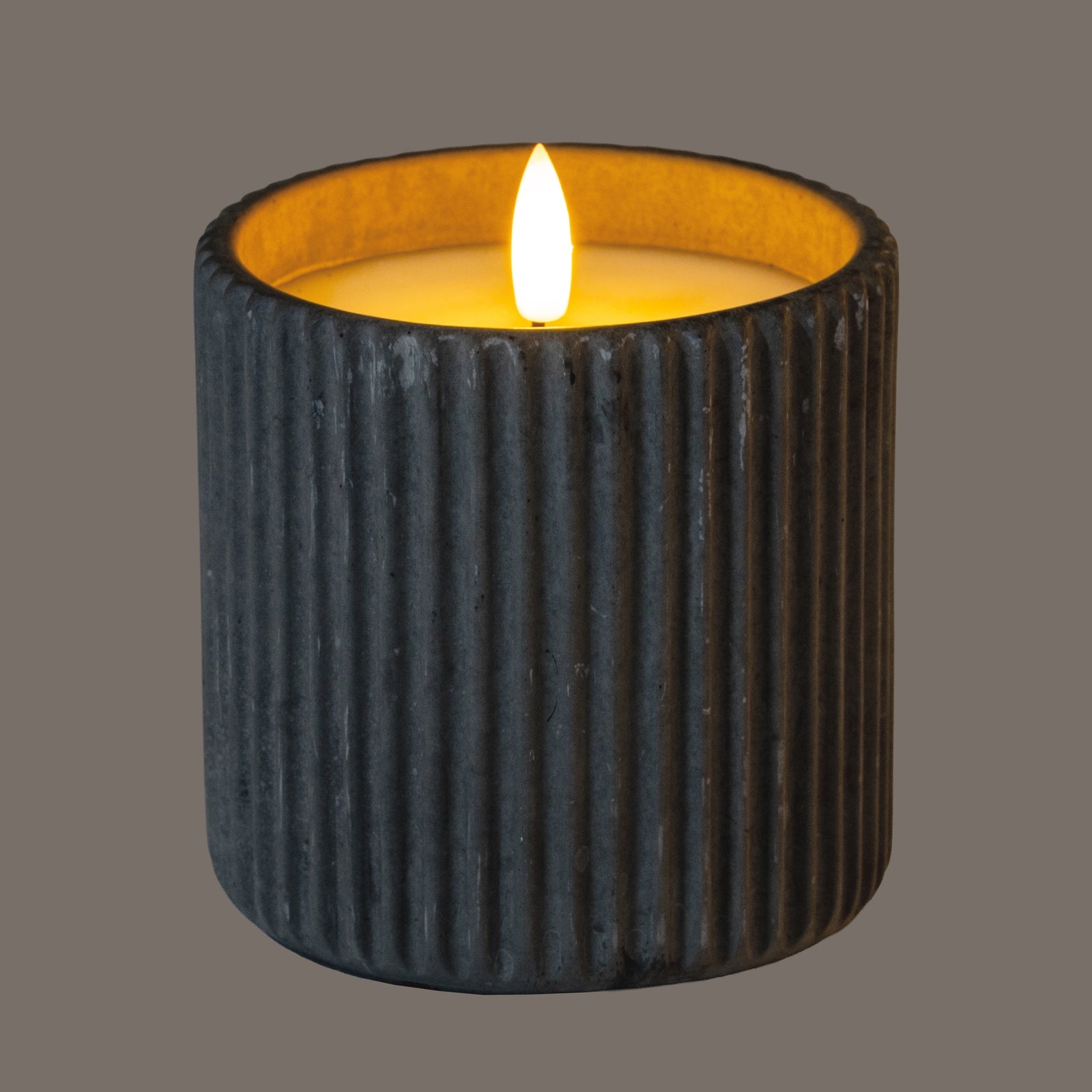 Luxe Collection Natural Glow Grey Ribbed Large  Led Candle image 1