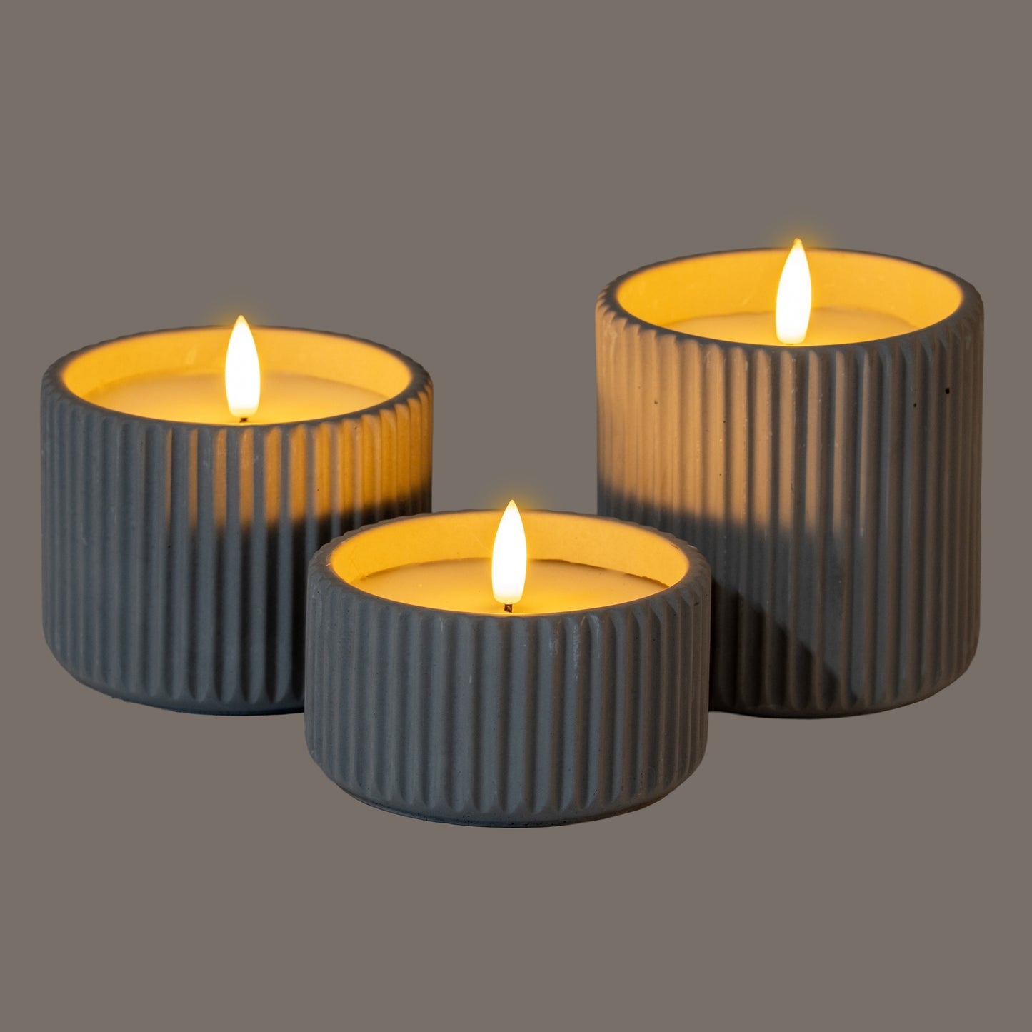 Luxe Collection Natural Glow Grey Ribbed Medium Led Candle image 3
