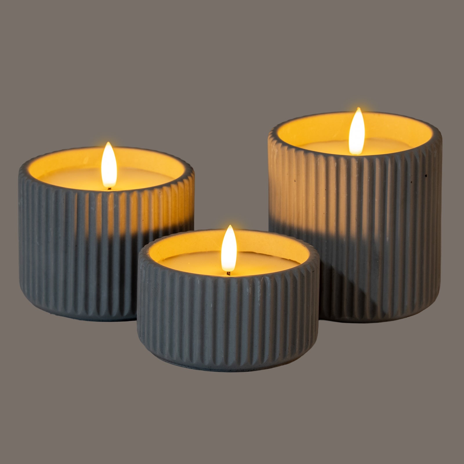 Luxe Collection Natural Glow Grey Ribbed Medium Led Candle image 3