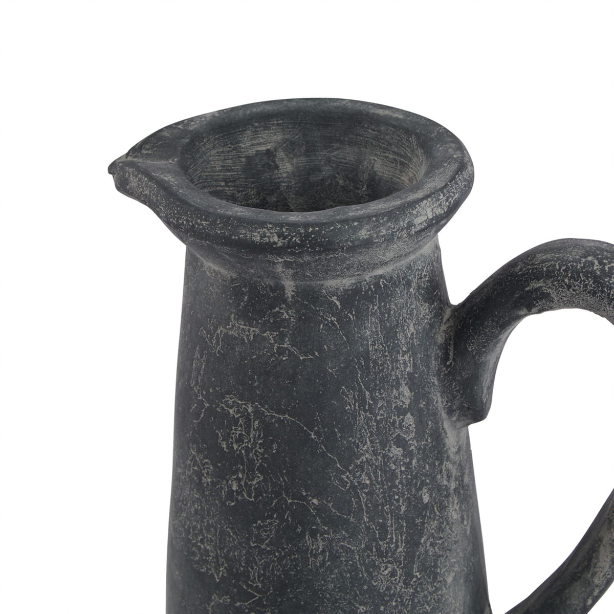 Black ceramic pitcher with handle on a white background