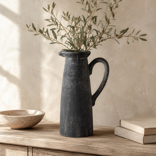Amalfi Grey Mediterranean Rustic Tall Decorative Jug Vase 32cm