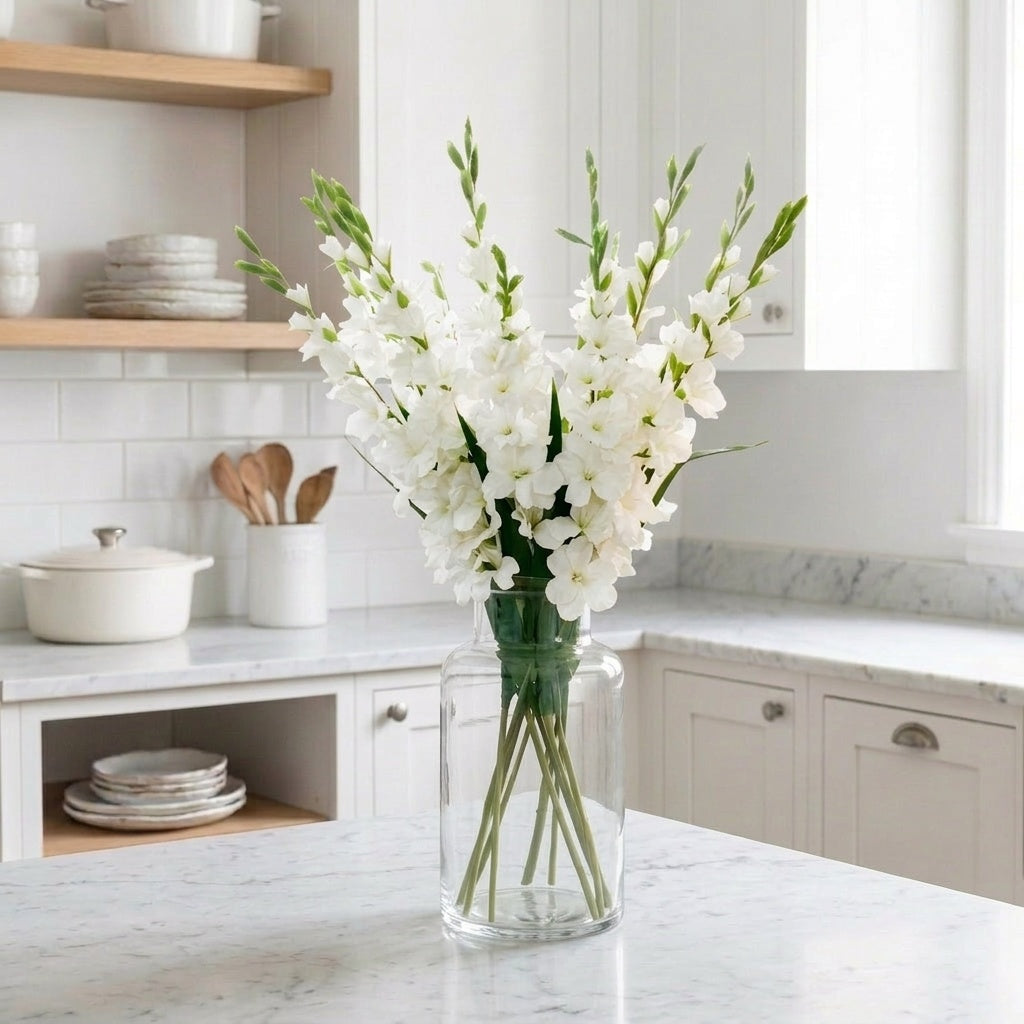 Faux White Gladioli Stem - 108cm Artificial Gladiolus Flower