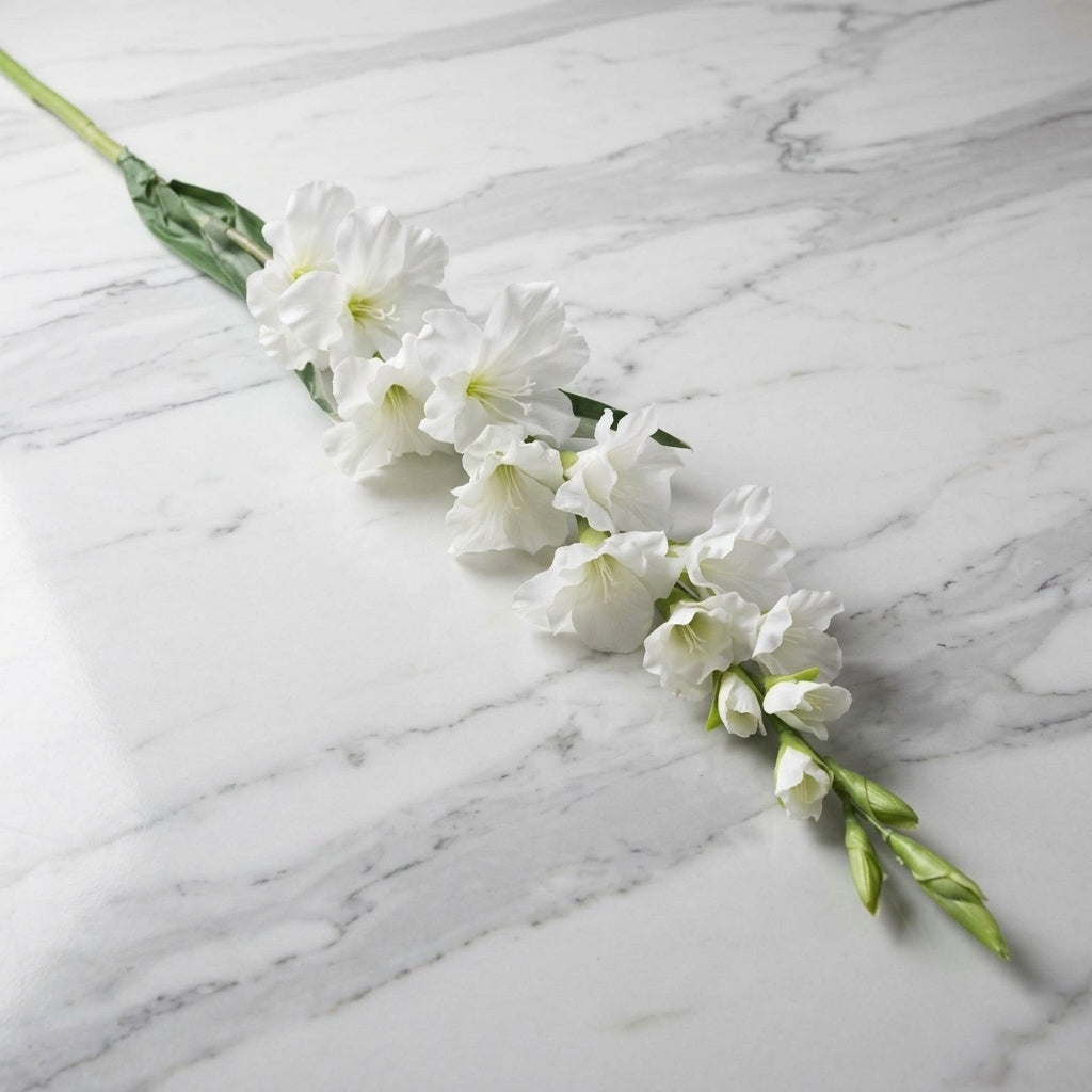 Faux White Gladioli Stem - 108cm Artificial Gladiolus Flower