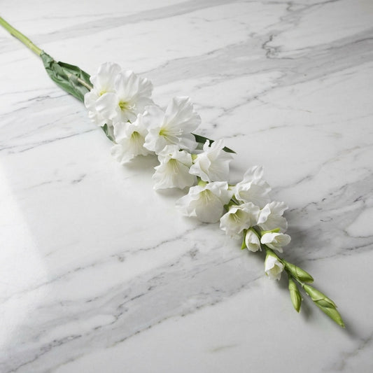 Faux White Gladioli Stem - 108cm Artificial Gladiolus Flower
