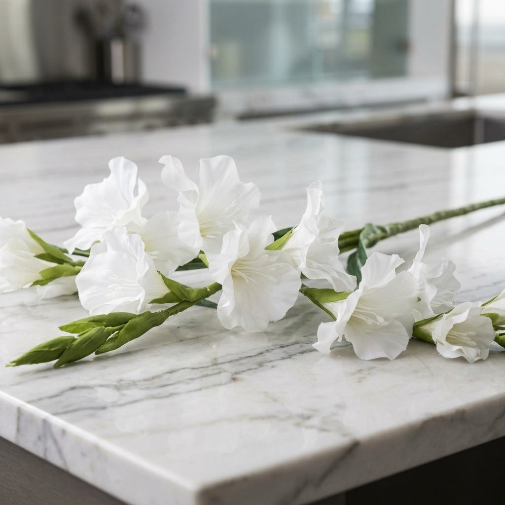 Faux White Gladioli Stem - 108cm Artificial Gladiolus Flower