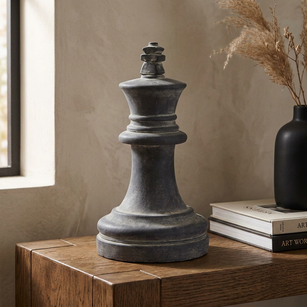 Amalfi Grey King Chess Piece Sculpture Ornament 28cm