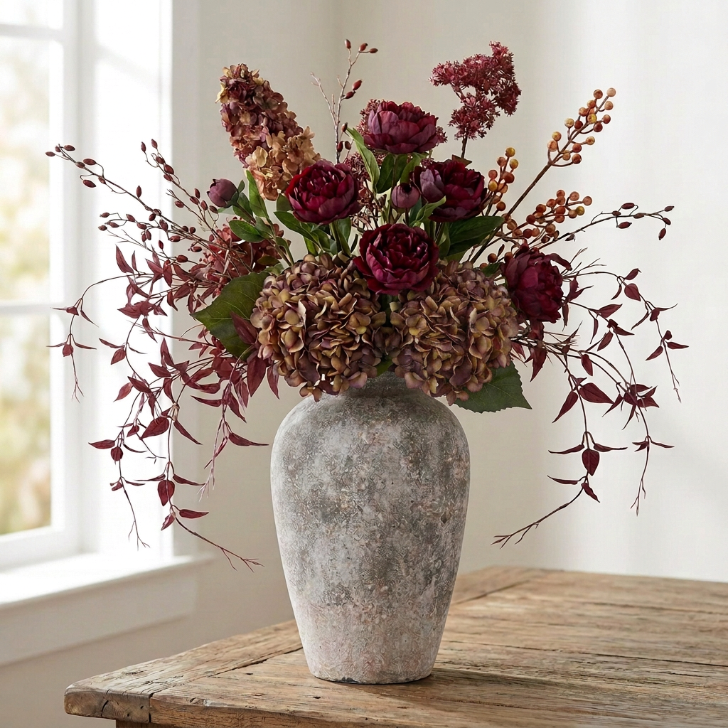 Burgundy Rosehip Autumn Artificial Foliage Stem