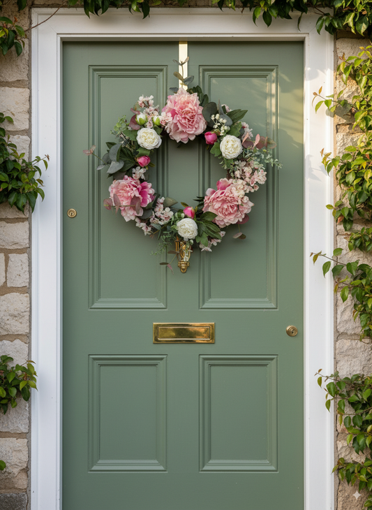 Pink Peony Romance Floral Wreath – Pink & White Peony, Cherry Blossom image 0