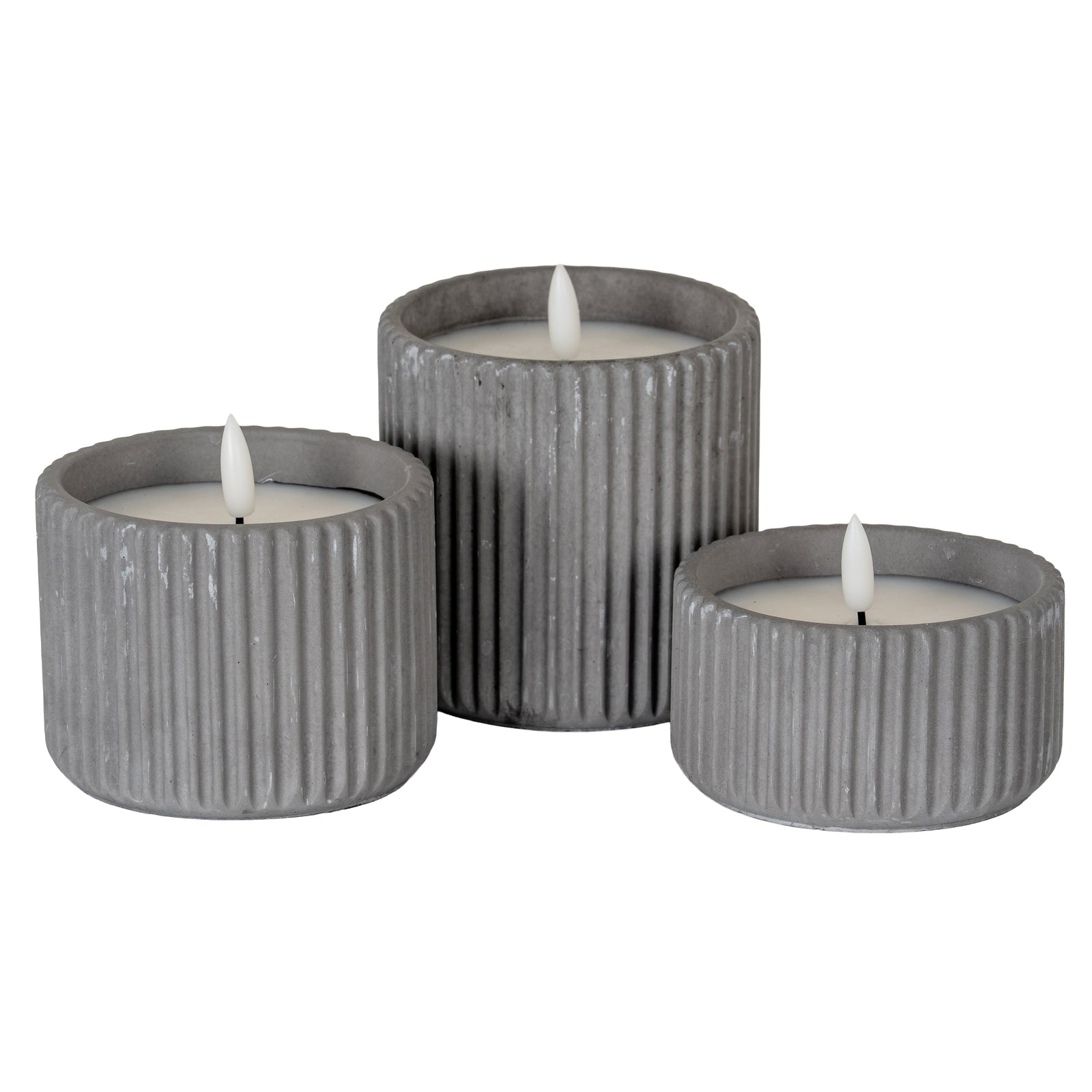 Luxe Collection Natural Glow Grey Ribbed Medium Led Candle image 2