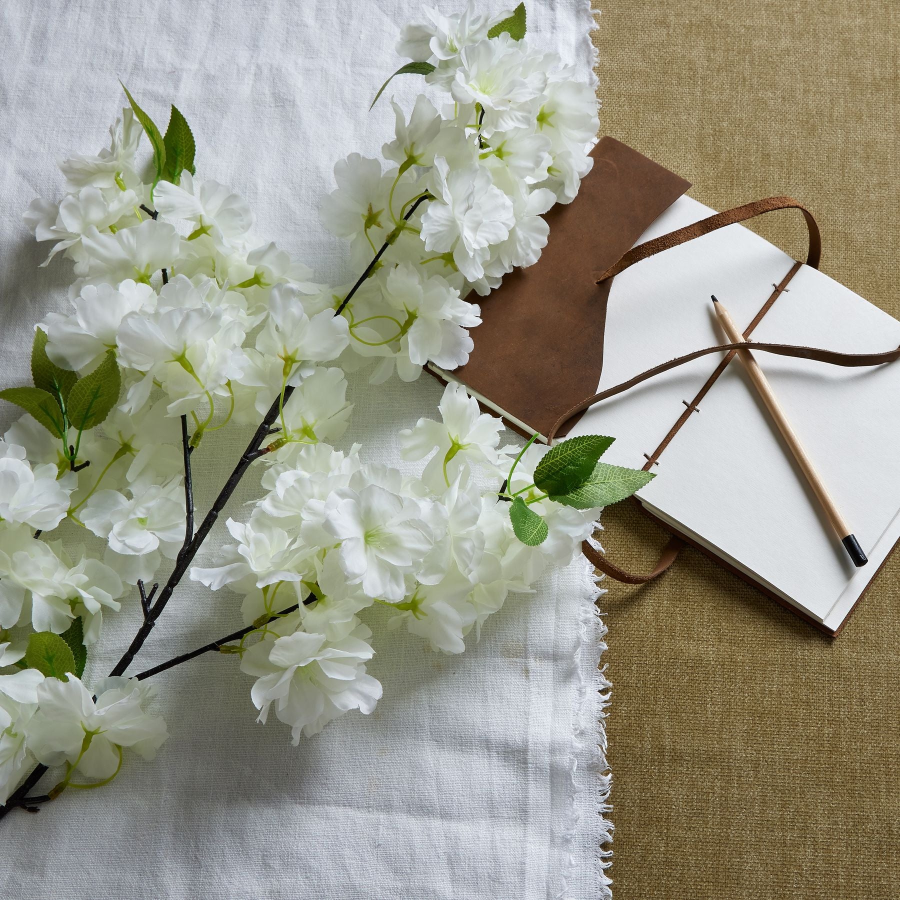 Large White Full Cherry Blossom Stem image 0