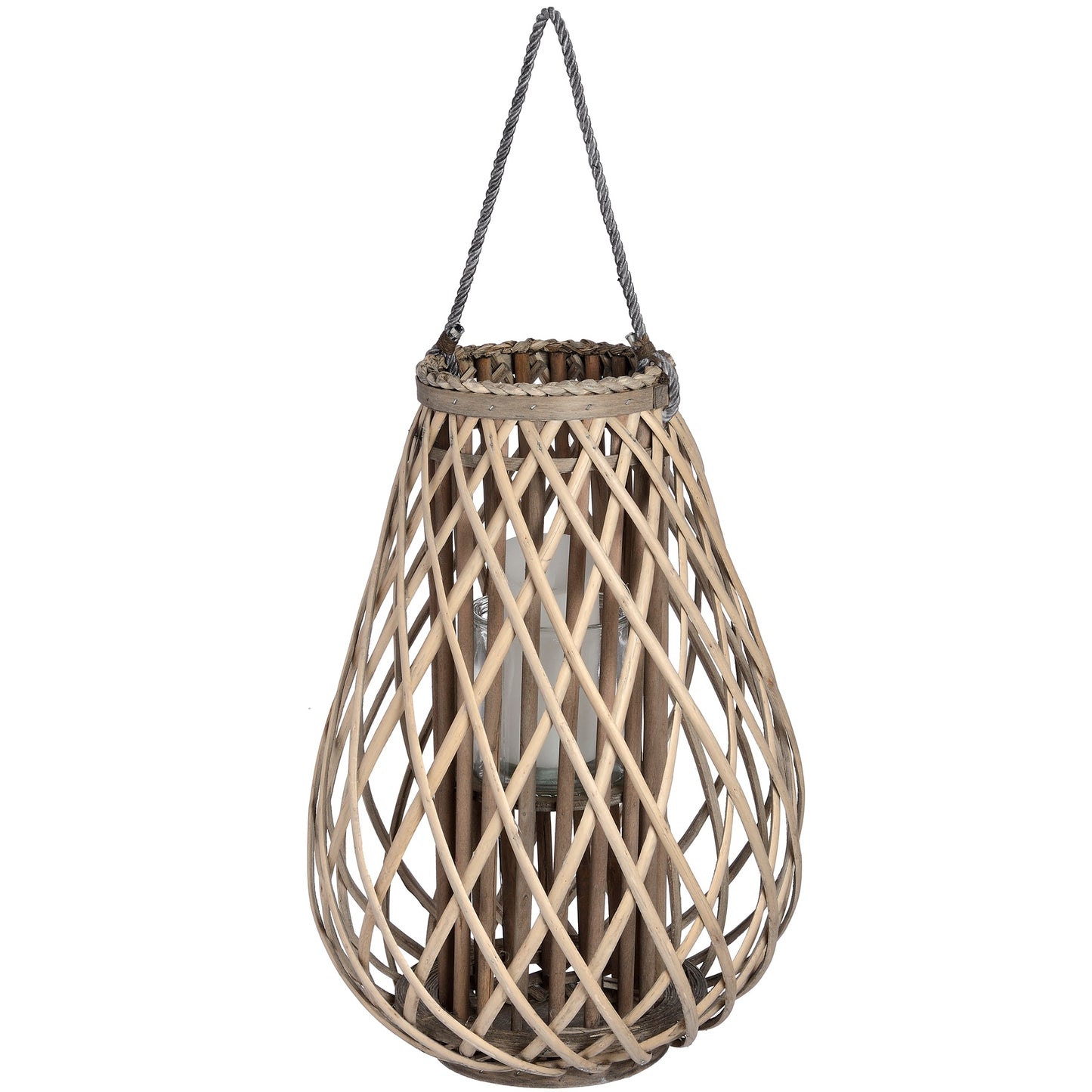 Large Wicker Bulbous Lantern image 0