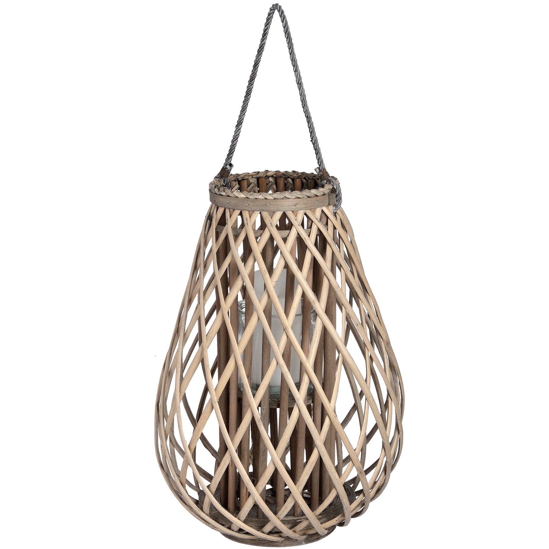 Large Wicker Bulbous Lantern image 0