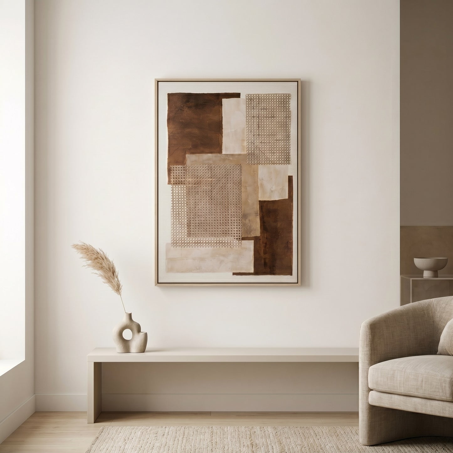 Sedora Large Framed Hand Painted Abstract Canvas in Brown and Neutral