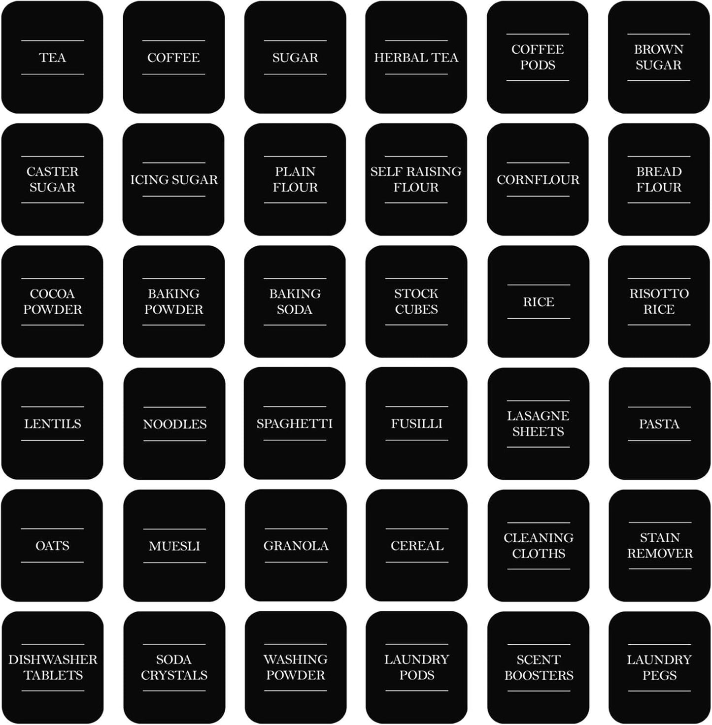Kitchen, Utility & Pantry Storage Jar Labels - Pack of 36 Labels